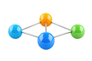 A molecular structure composed of colorful spheres connected by rods, representing a scientific model or concept. png