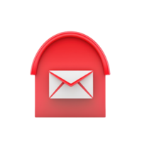 A vibrant red mailbox featuring a classic white envelope design, symbolizing communication and message delivery. png