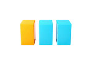 Three colorful blocks in orange and blue arranged in a row, showcasing their distinct shapes and vibrant colors. png