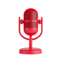 A vibrant red microphone with a classic design, featuring a mesh grille and a sturdy stand, ideal for recording and broadcasting. png