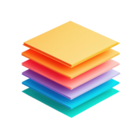 A vibrant stack of colorful square paper sheets arranged neatly, showcasing a gradient of hues from yellow to blue. png
