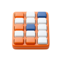 A colorful puzzle with orange and white cubes, featuring a single blue cube, arranged in a 4x4 grid. png