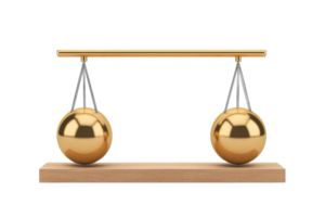 A balanced scale featuring two golden spheres, symbolizing equality and measurement. png
