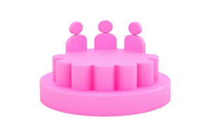 A pink figurine display featuring three stylized human figures arranged in a circular formation on a base. png