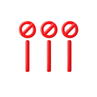 Three red prohibition signs arranged vertically, each featuring a circular symbol with a diagonal line cutting across. png