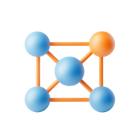 A geometric structure featuring spheres connected by lines, showcasing a balanced arrangement of colors and shapes. png