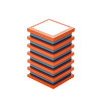A colorful, layered geometric structure with alternating orange and blue stripes forming a tall, hollow rectangular shape. png