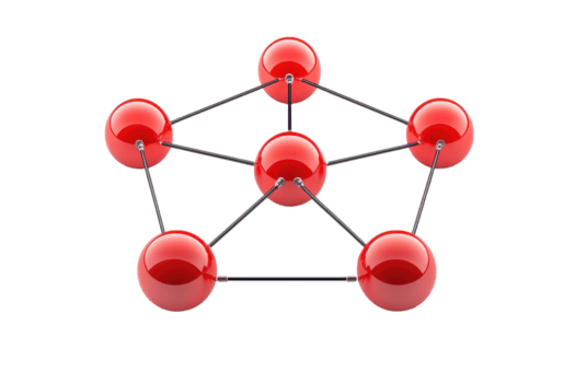 un' grappolo di rosso sfere collegato di linee, che rappresentano un' molecolare o atomico struttura. png