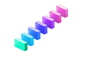 A series of colorful, three-dimensional blocks arranged in a gradient pattern, showcasing vibrant hues from green to pink. png