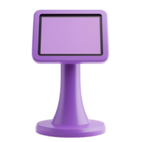 A sleek, purple digital kiosk featuring a square screen, designed for interactive use in various environments. png