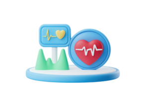 A colorful, stylized heart monitor icon set featuring a heart symbol and a heartbeat line, arranged on a circular base. png
