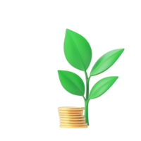 A green sprout emerges from a stack of gold coins, symbolizing growth and prosperity. png