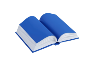 An open blue book with blank pages, showcasing its unique color and structure. png