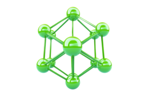 A geometric model featuring interconnected green spheres, representing a molecular or atomic structure. png