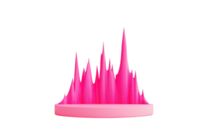A vibrant pink wave structure resembling sound waves or audio frequencies, dynamically rising from a circular base. png