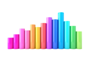A vibrant arrangement of colorful cylindrical shapes in varying heights, creating a visually appealing pattern. png