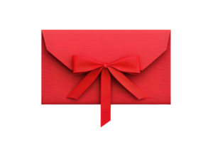 A vibrant red envelope adorned with a bow, symbolizing gifts and special occasions. png