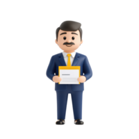 A cartoonish businessman in a suit holding a document, featuring a mustache and friendly expression. png