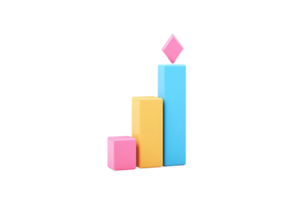 Colorful geometric blocks arranged in a bar chart configuration, featuring various heights and a diamond shape on top. png
