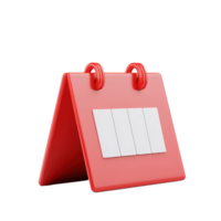 A bright red tabletop calendar with a flip design featuring blank white panels for date display. png