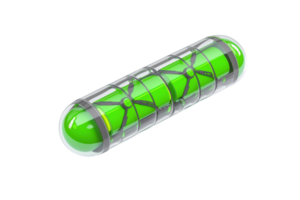 A green capsule with a sleek design, featuring a patterned surface and a shiny shell. png