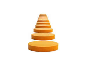 A series of orange, cylindrical objects arranged in a linear perspective, creating a visually striking composition. png
