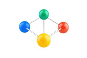 A colorful molecular model featuring four spheres connected by rods, representing atoms and their bonds in a scientific context. png