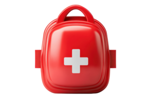 A compact red first aid kit featuring a white cross symbol, designed for easy portability and accessibility in emergencies. png