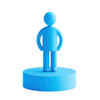 A blue 3D figure representing a person stands on a circular base, showcasing a simple yet modern design. png