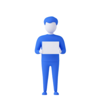 A simple, stylized figure in blue holds a blank white sign, presenting a clear space for text or graphics. png