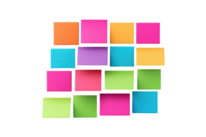 A vibrant arrangement of sticky notes in various colors, showcasing squares in a grid-like pattern. png