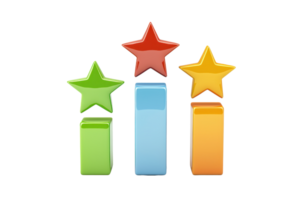 Colorful stars and bars represent performance metrics or ratings, showcasing varying levels of achievement or feedback. png