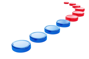 A sequence of red and blue circular tokens arranged in a staggered pattern, creating a visually striking effect. png