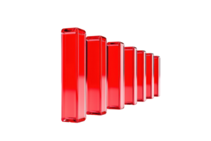 A series of red, rectangular shapes arranged in a linear formation, showcasing a glossy finish. png
