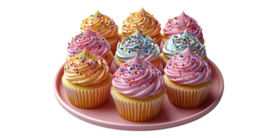 Cupcakes with Sprinkles on Plate Isolated on Transparent Background png