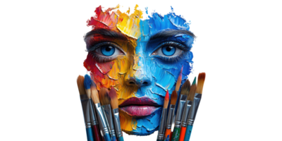 abstrait visage avec coloré peindre brosses isolé sur transparent Contexte png