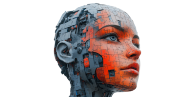 Face Composed of Blocks and Grids Isolated on Transparent Background png