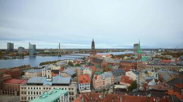Panoramic View of Riga with St. Peter's Church and Vansu Bridge video