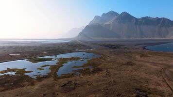 Vestrahorn Mountain Range with Coastal Landscape in Iceland video