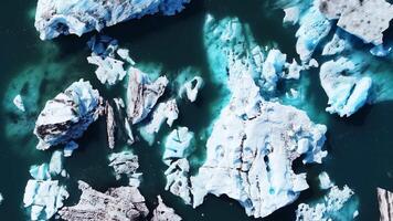 Aerial View of Icebergs in a Glacial Lagoon in Iceland video