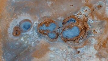 Aerial View of Iceland's Geothermal Mud Pools and Cracked Earth video