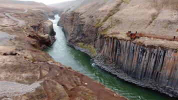 Basalt Columns and Green River at Studlagil Canyon, Iceland video