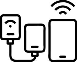 Family charging devices on wireless pads plain background with copy space vector