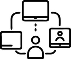 Diverse team conducting a virtual brainstorming session with digital devices and bokeh digital art background with copy space vector