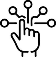 Close up of fingers interacting with a futuristic mind map glowing interface with copy space vector