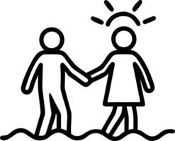 Candid Couple Holding Hands While Walking on a Beach vector