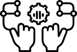 Close up of a teams hands interacting with a holographic brainstorming interface in a high tech setting with macro focus and copy space vector