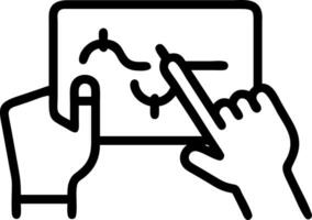 Close up of Hands Holding a Stylus Over a Digital Map vector