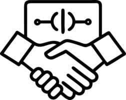Close up of hands shaking over a digital contract glowing futuristic background with copy space vector