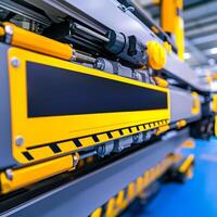 Safety guidelines for manufacturing. Industrial machinery with yellow and gray components. photo